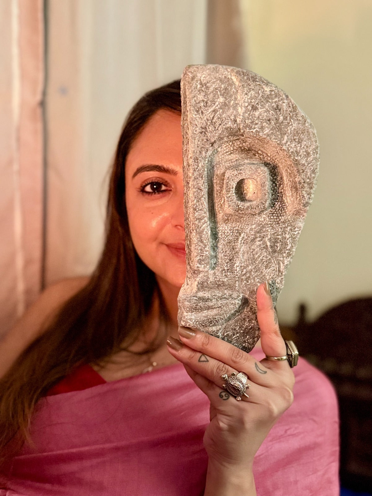 Face Mask Sculpture (Half) – Mycelium Eco Art Object (FM 401)