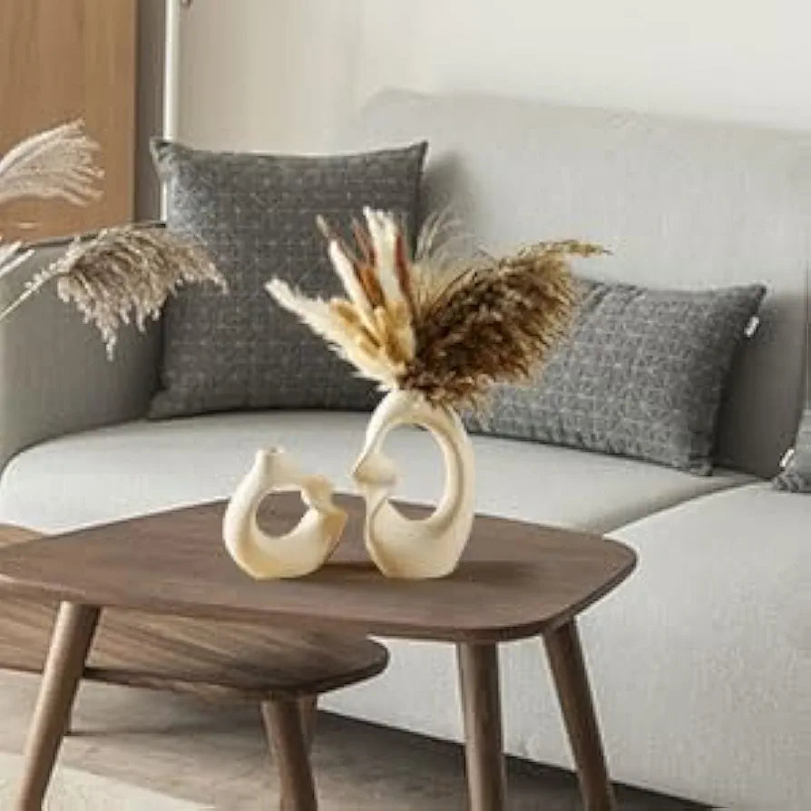 PUREZENTO Unique White Ceramic Donut Vase 8.5 & 5.7 Inch - Set of 2 | Decorative Donut Vase for Dried Flowers & Pampas Grass | Vases for Modern Home Decor, Living Room, Office Decor Ideas