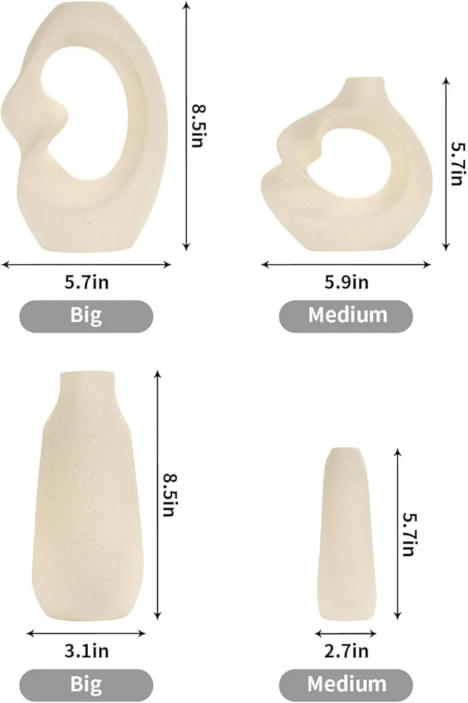 PUREZENTO Unique White Ceramic Donut Vase 8.5 & 5.7 Inch - Set of 2 | Decorative Donut Vase for Dried Flowers & Pampas Grass | Vases for Modern Home Decor, Living Room, Office Decor Ideas