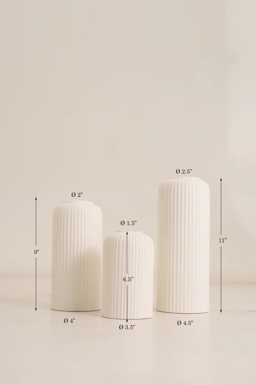 Ribbed Vase Set - White